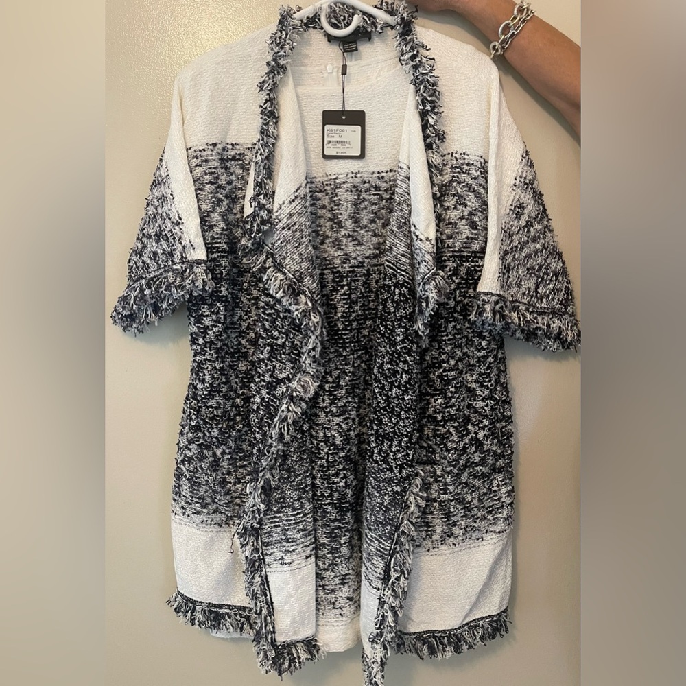 St. John; Black & White sweater material dress and overcoat